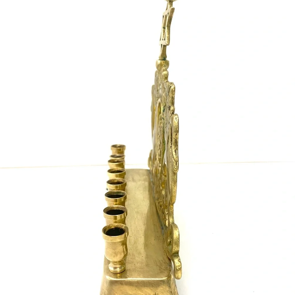 Vintage Lions of Judea Menorah Solid Brass Eastern European, c. 1900